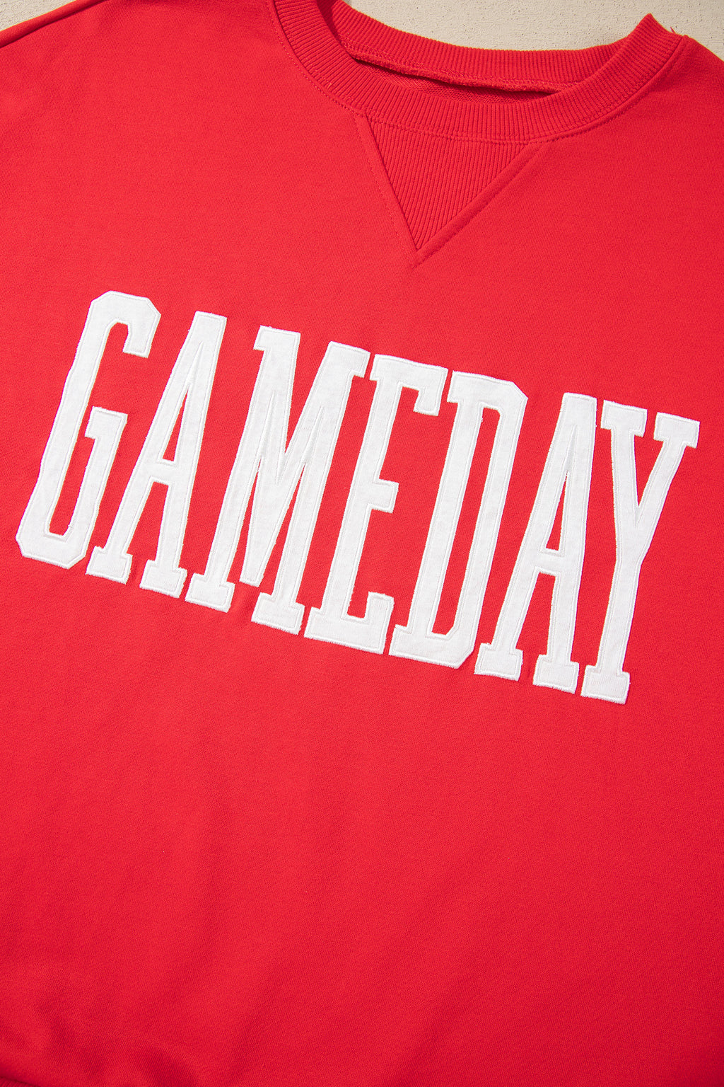 Fiery Red GAMEDAY Embroidered Patch Pattern Casual Shift Sweatshirt