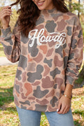 Multicolour Camo Print Howdy Western Style Baggy Pullover Sweatshirt