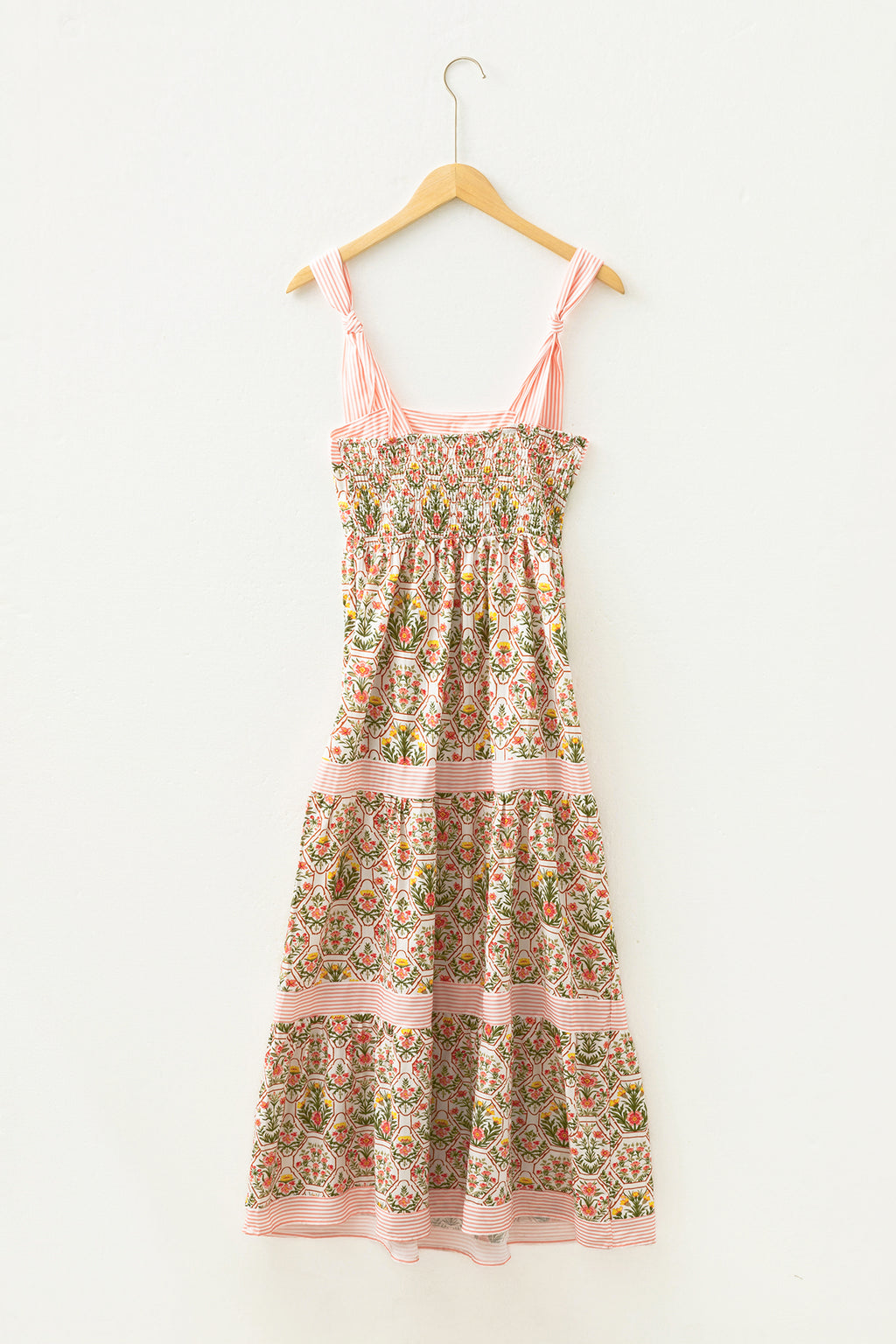 Green Geometric Floral Print Striped Patchwork Detail Sleeveless Dress（Runs Small ）