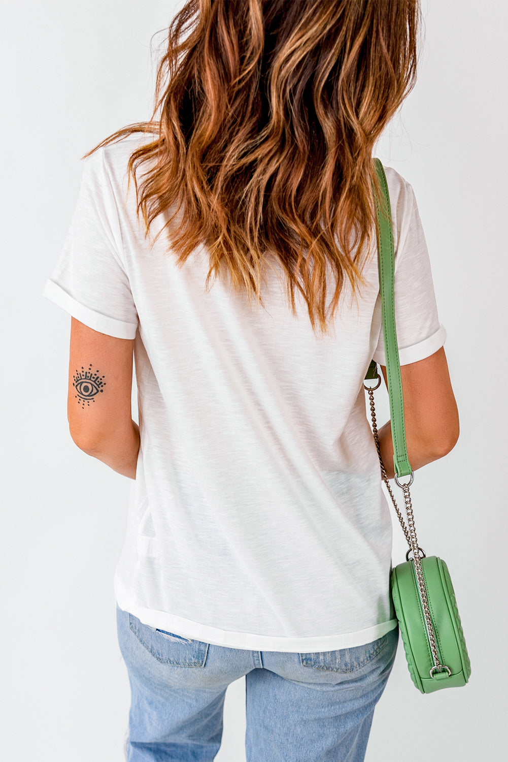 White Western Stitch Pattern Printed Cotton Blend Tee
